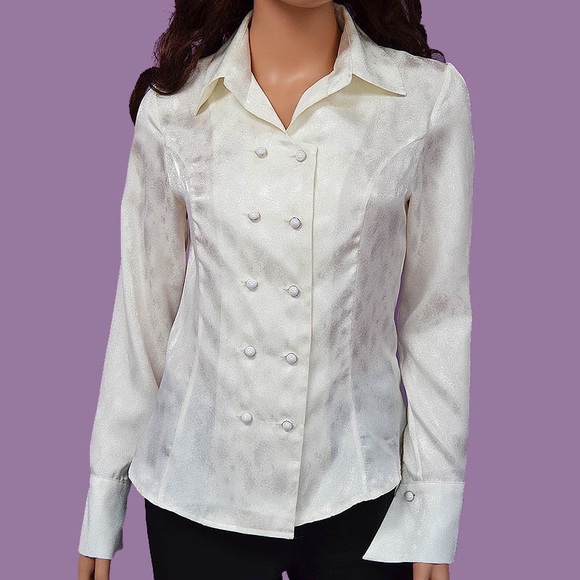 Handmade Tops - White Blouse Size XS or S Top Button Down Open Front Long Sleeve Handmade